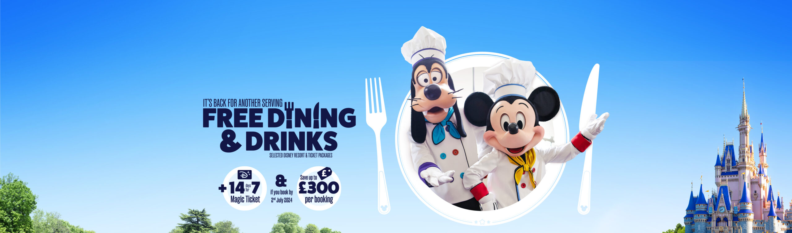 La promo FREE Dining & Drinks pour les séjours 2025 à Walt Disney World
